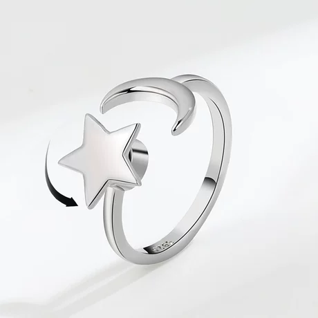 Classic Silver Ring Legend of Stars and Moon - Polished Smooth Finish